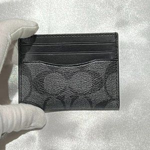 COACH Slim Id Card Case In Signature Canvas Color: Gunmetal/Charcoal/Black